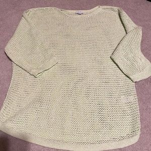 Great for spring J Jill, loose knit, weave sweater in lime/ yellow green